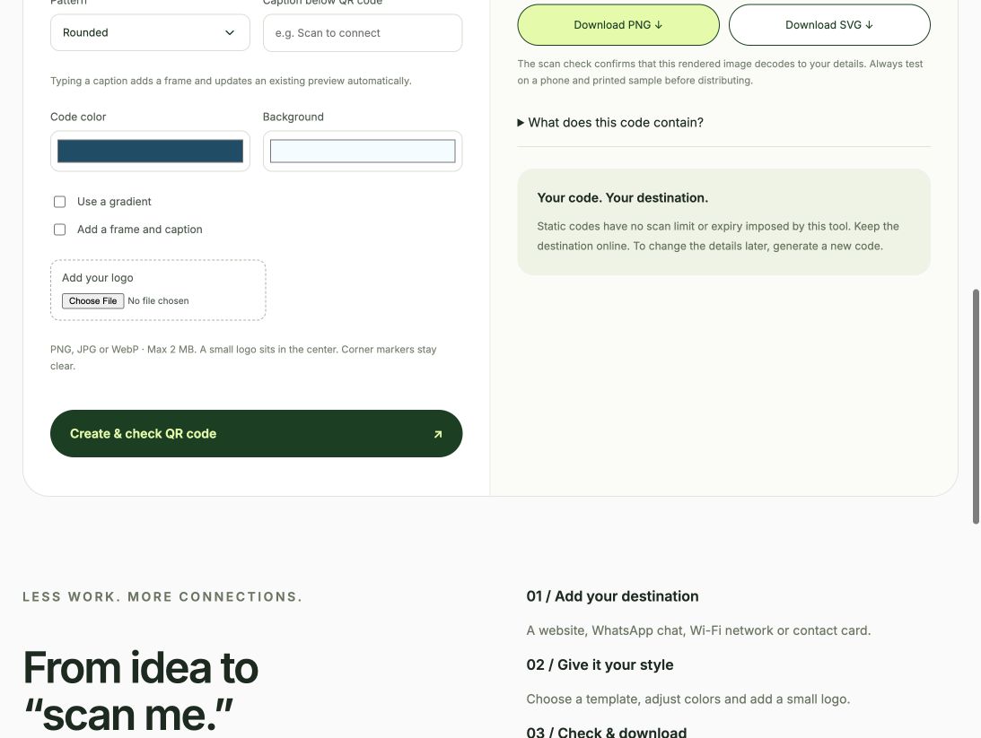QR Code Generator interface with styled preview