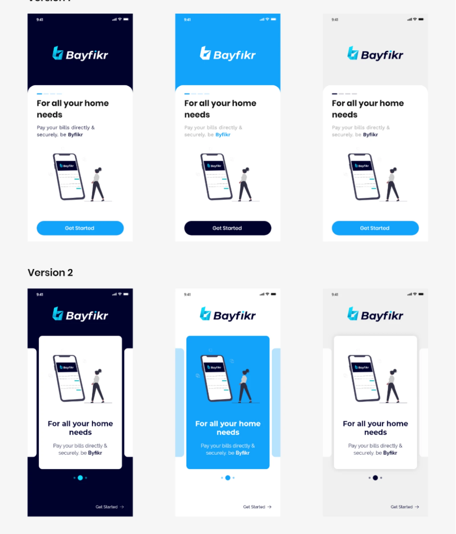 Initial Bayfikr screen design variations