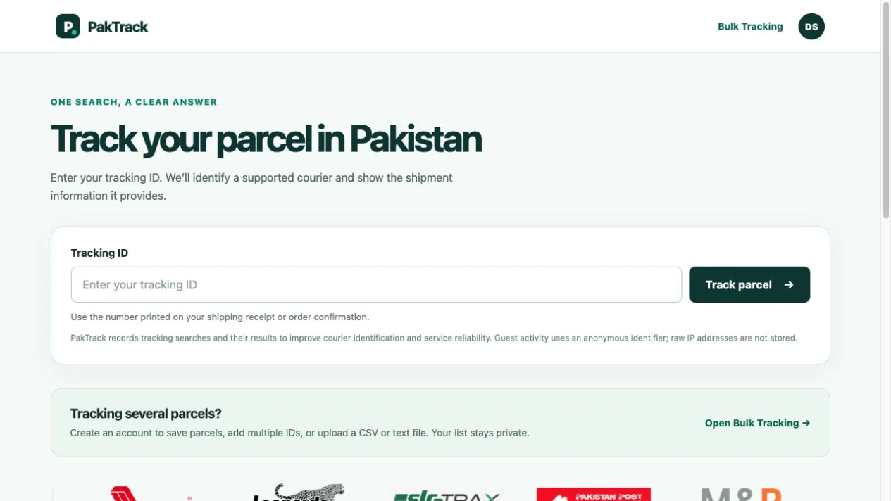 Paktrack product interface screenshot
